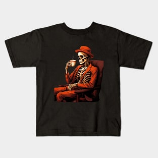 Skeleton with Coffee Kids T-Shirt